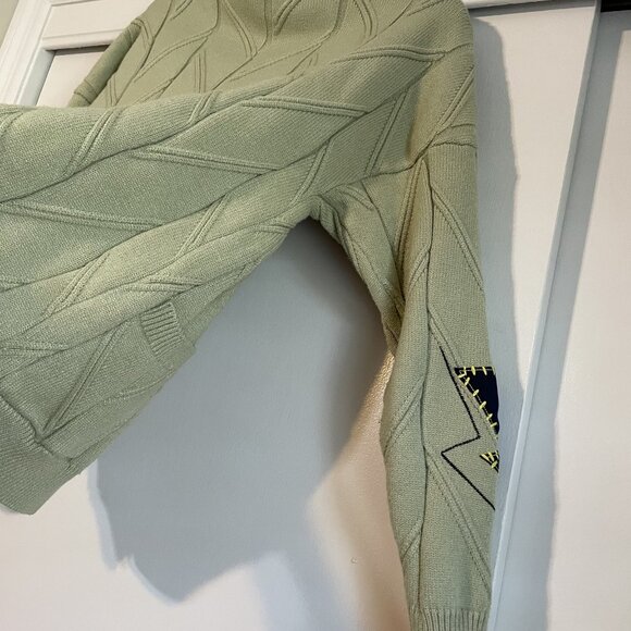 ebossy Cable Knit Cardigan Embroidery Sweater Button V Neck Coat Size M Green - Picture 9 of 15